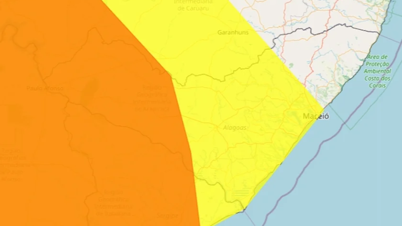 Inmet mantém Alagoas em alerta para chuvas fortes e ventos intensos até sábado