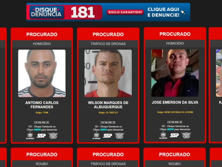 Segurança Pública divulga plataforma digital com lista dos criminosos mais procurados de Alagoas e pede apoio da população